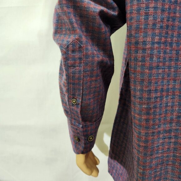 ROWM Mens Long Sleeve Button Up Check Blue Burgundy Shirt Tall Size XLT (10) - Picture 5 of 10